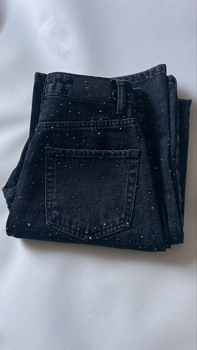 Джинси жіночі wide leg чорні з блискітками S 36 Zeo Basic