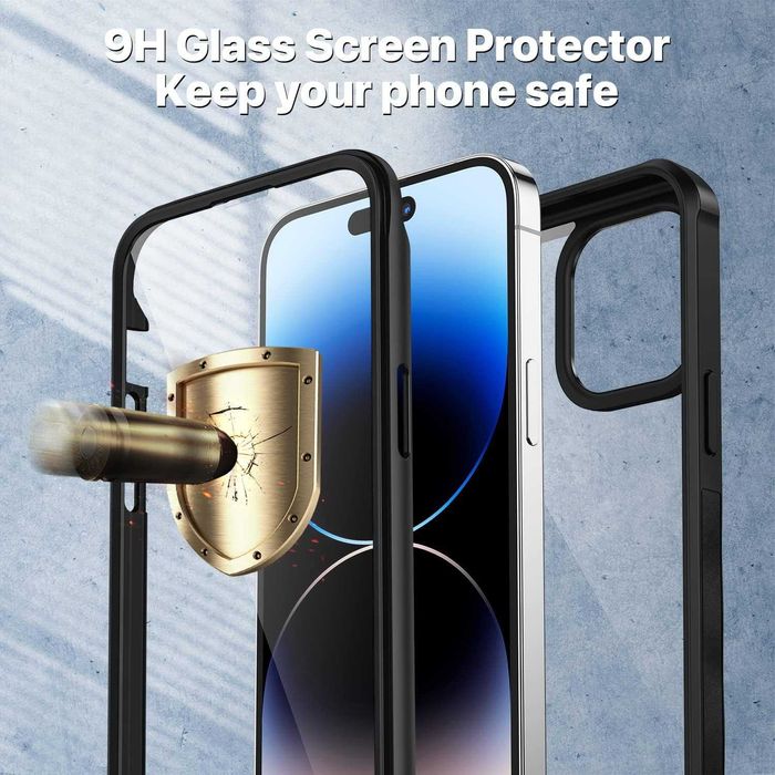 CENHUFO etui iPhone 14 Pro pancerne etui magsafe 360 + szkło na aparat