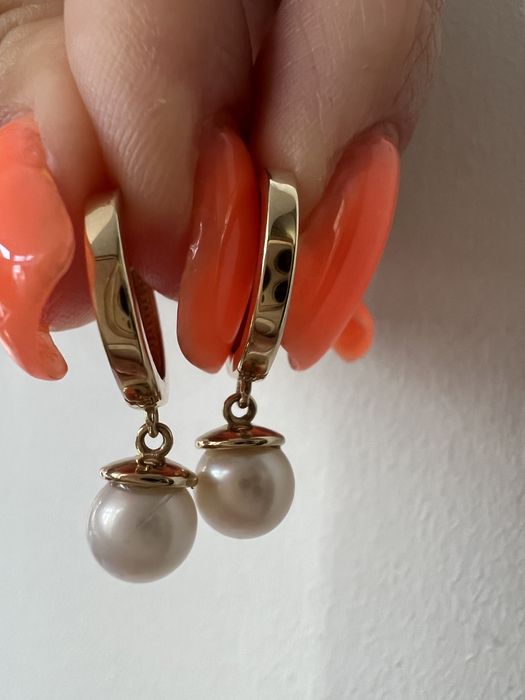 Золотые серьги с жемчугом желтое золото 585 проба