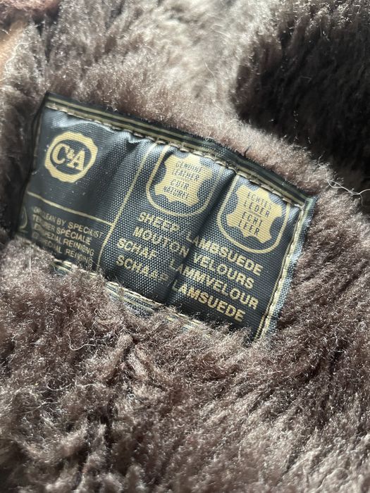 Płaszcz męski skora zamszowa owczy kołnierz C&A Canda XL Vintage PRL