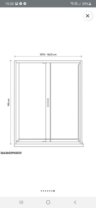 Drzwi prysznicowe przesuwne 160x195 Beloya chrom szkło
