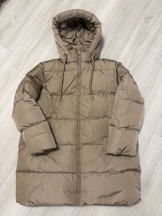 Куртка пуховик подовжений Zara S бежевий, колір капучино