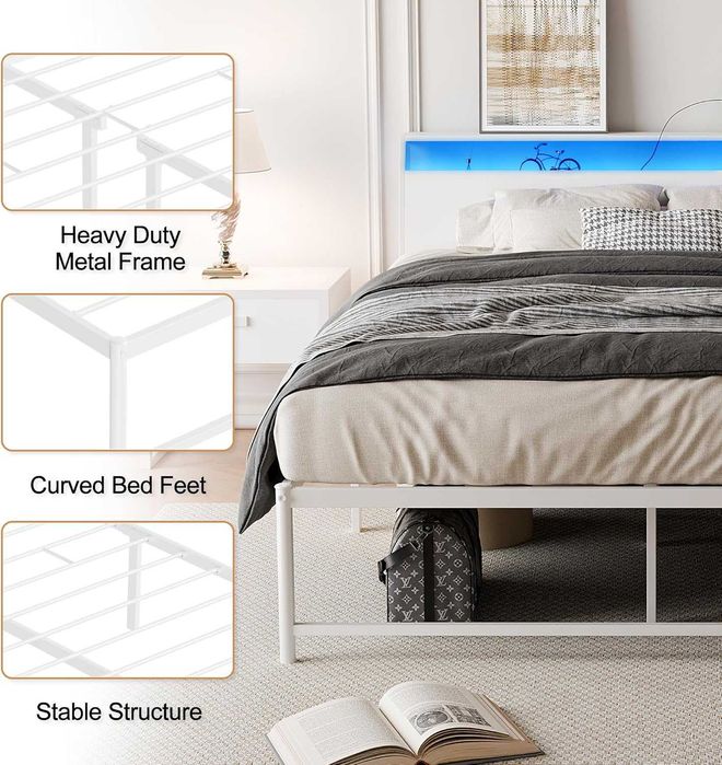 Nowe łóżko / stelaż / rama metalowa / 140x200cm / LED / USB / R258-a!