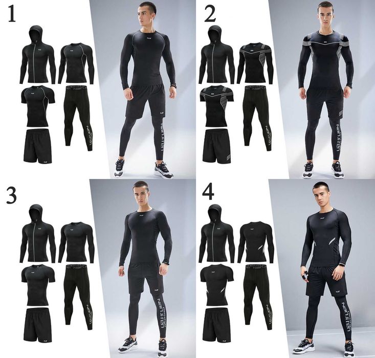 Компрессионная одежда 5 в 1 рашгард, леггинсы, футболка, шорты и худи!
