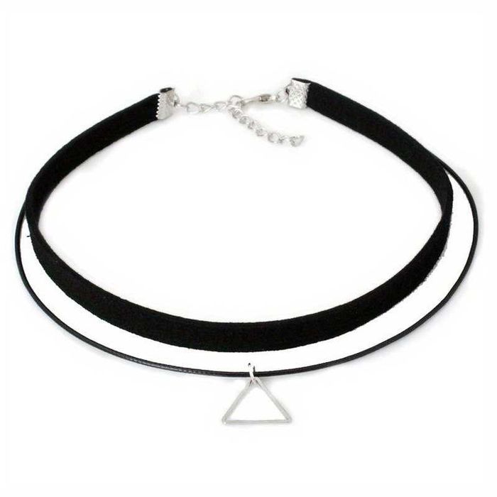 Czarny choker dwurzędowy aksamitka trójkąt Y2K