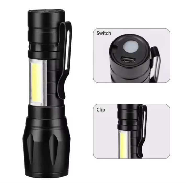 Мини-светодиодный фонарик COB + XPE