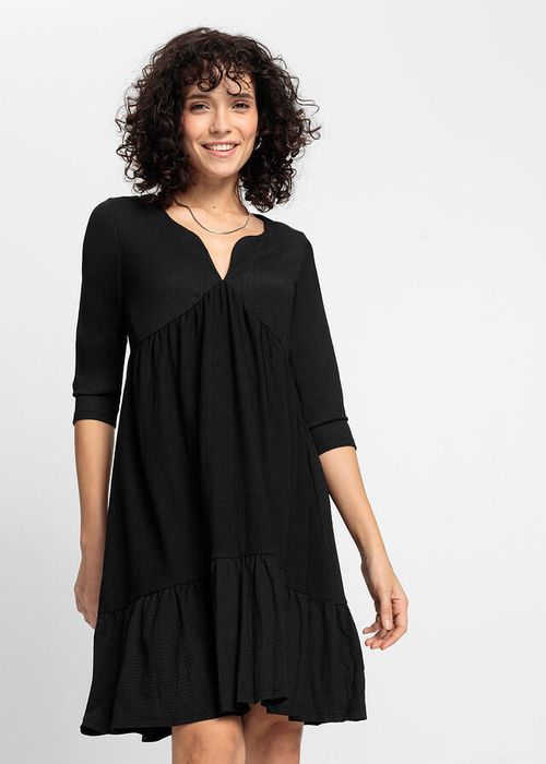 B.P.C sukienka czarna z krepy z falbaną ^32/34