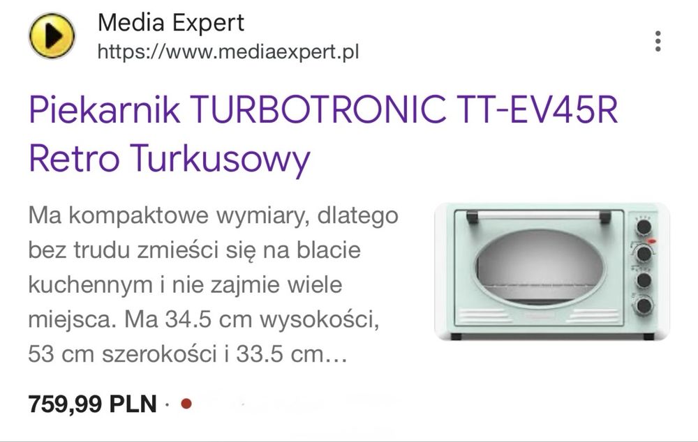 Piekarnik TURBOTRONIC TT-EV45R Retro Turkusowy
