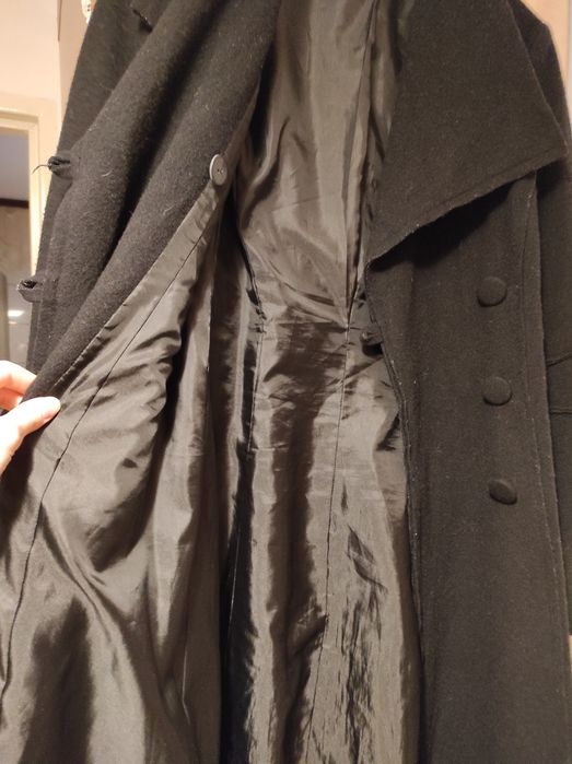 Płaszcz czarny wełniany 80% wełny rozmiar 38 Marks Spencer taliowany