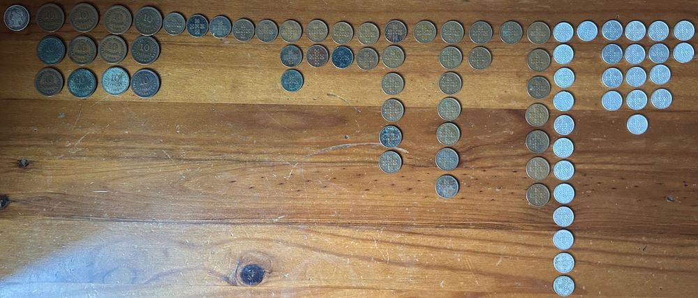 Lote de 80 moedas escudos portuguesas – 10 centavos, 1915–1977
