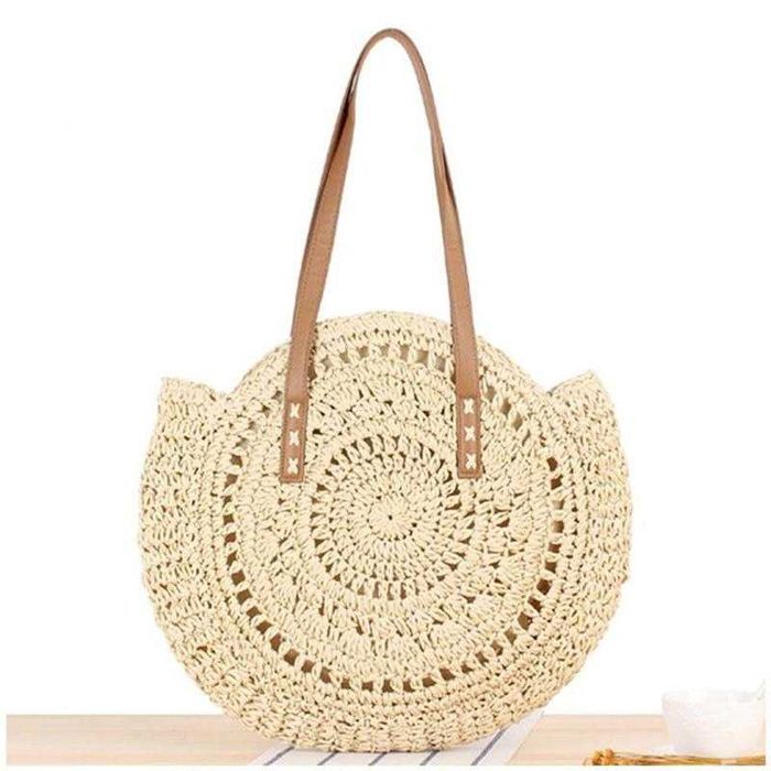 Bolsa redonda efeito palha