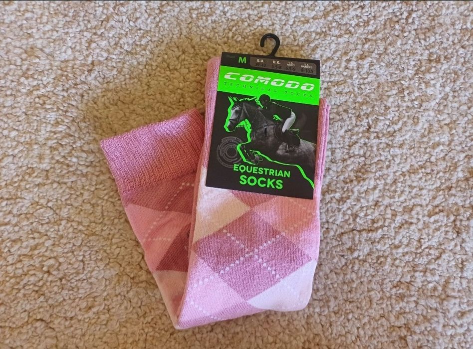 Skarpety jeździeckie Comodo Equestrian Socks różowe w kratę