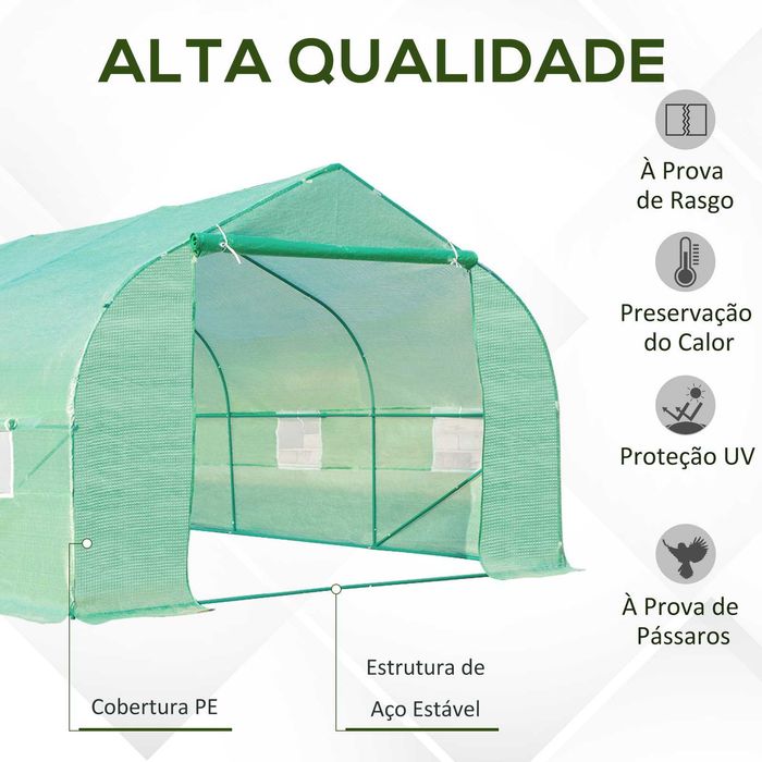 Estufa de jardim 600x300x200 cm verde com 8 janelas - SUPER PREÇO