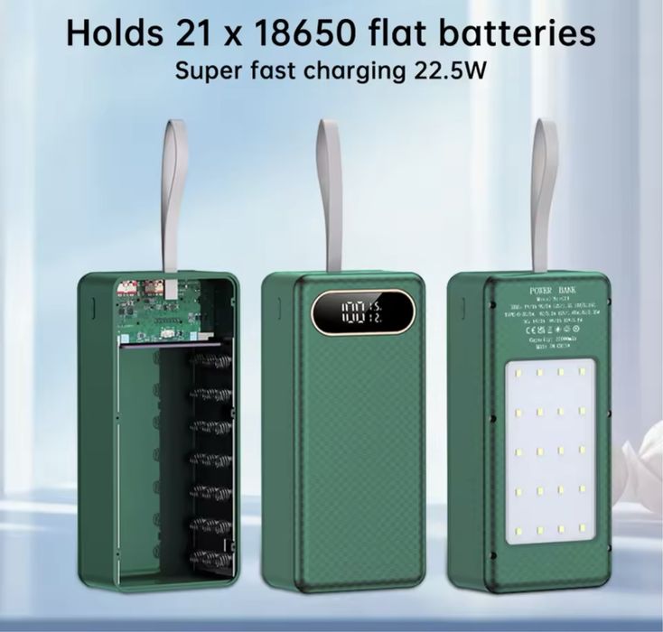 Корпус повербанку під 18650*21, 22.5W,з ліхтарем,виходом DC 12/9/5в