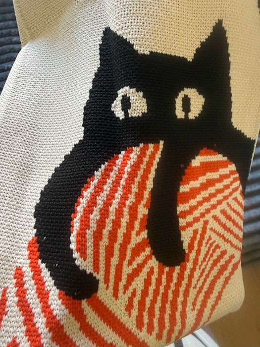 Bolsa Clutch de Tricô com Gato Bege em Poliéster Bolsa de Mão Fofa bag
