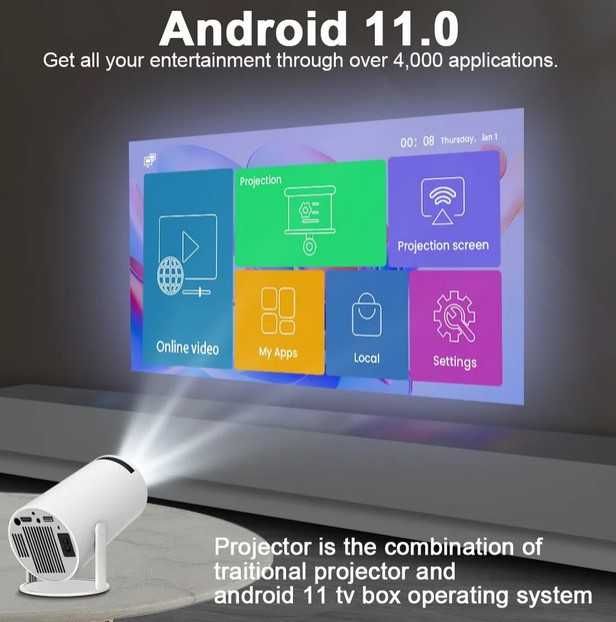 Projector Led  HY300, BT5.0, Android 11, WIFI6