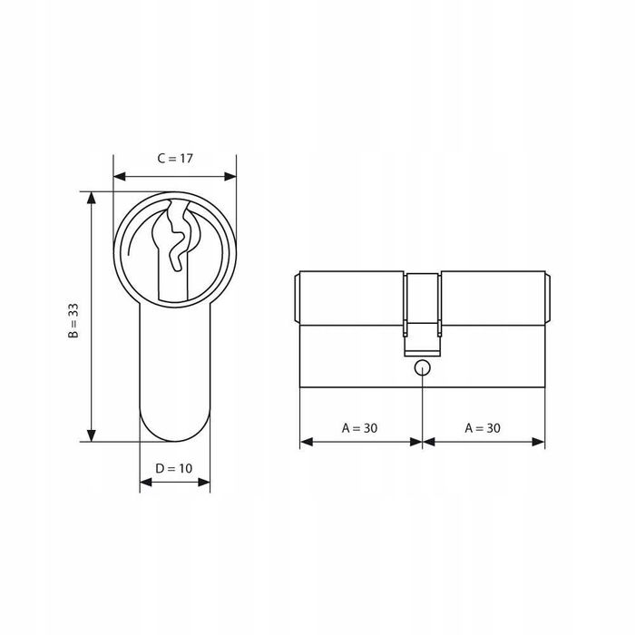 Wkładka ZAMKA 30/30 mm ZAMKNIĘCIE SYMETRYCZNA  4 x Klucze