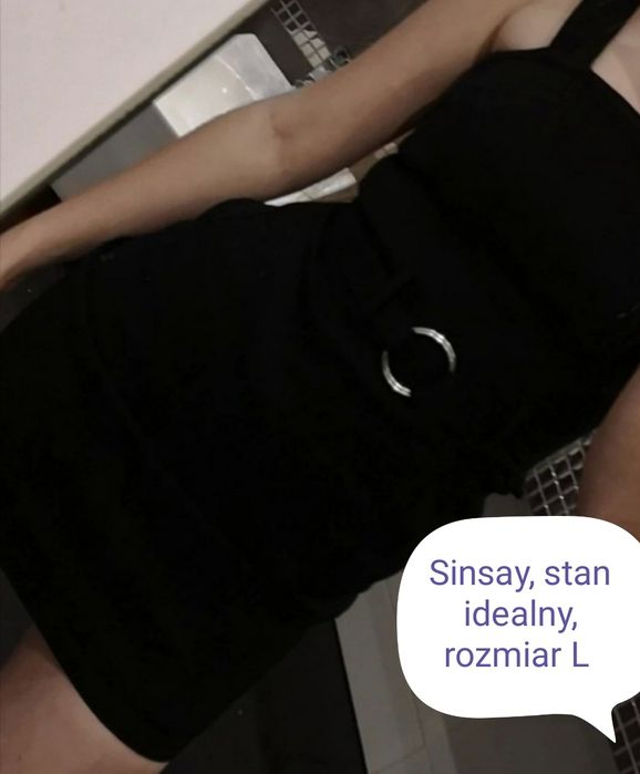 Czarna jeansowa sukienka spódniczka z paskiem Sinsay L