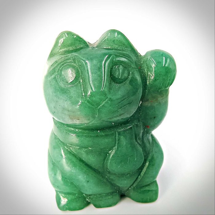 Maneki neko kamień kot witający figurka rzeźba netsuke szczęście