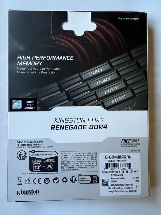 Ram DDR4 kingston Fury Renegade 16Gb a 3200MHz NOVAS.