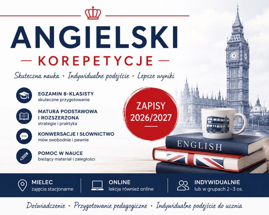 Angielski – korepetycje | egzamin 8-klasisty, matura | zapisy 2026/27