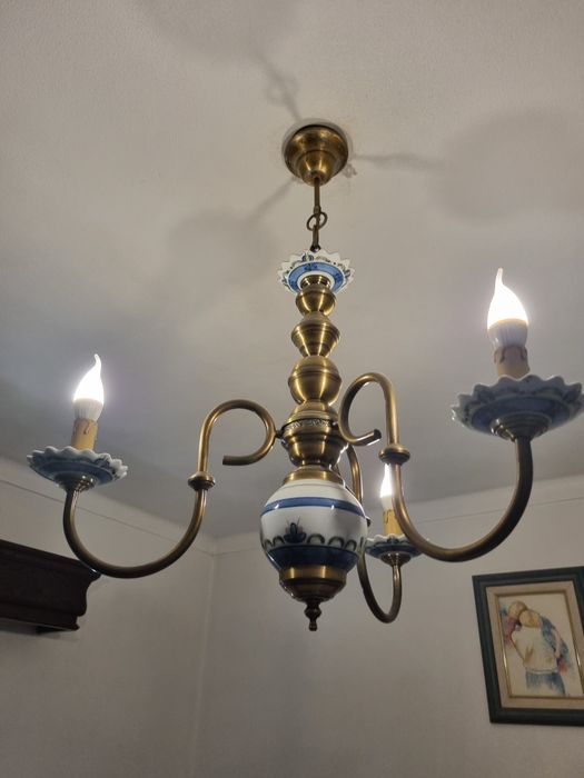 Candeeiro porcelana Viana pintado á mão