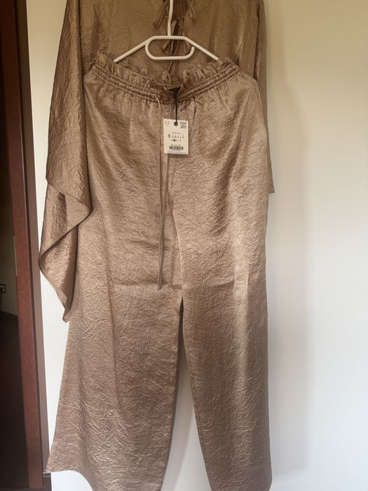 Zara komplet elegancki beżowy acetat