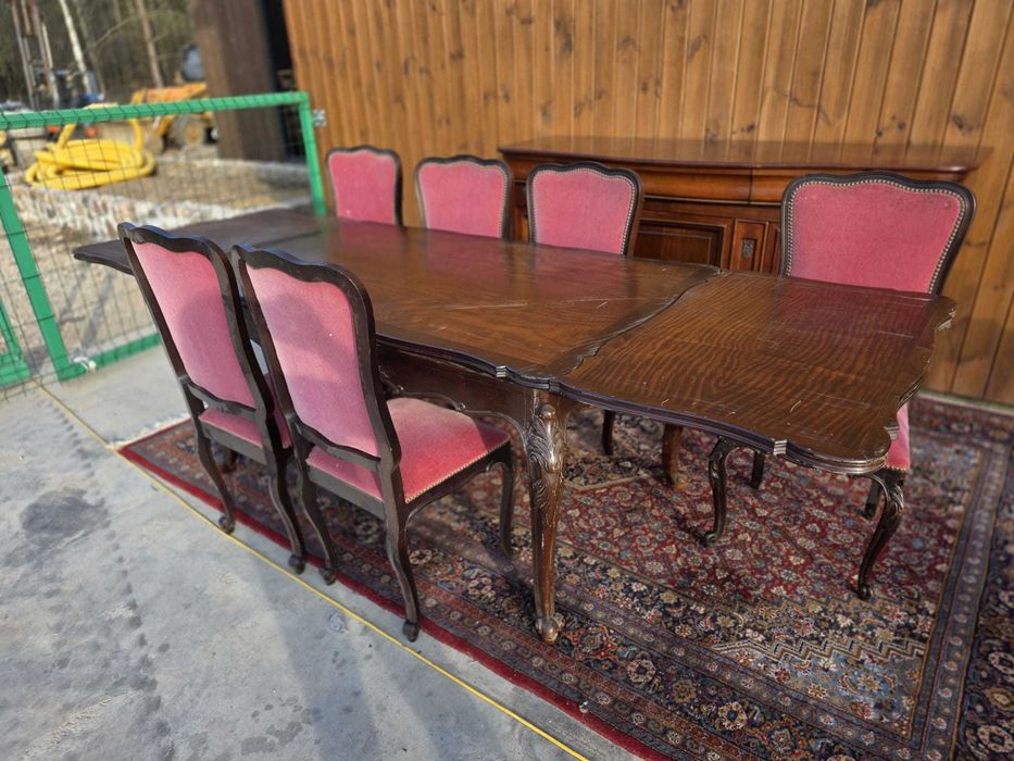 Duży stół ludwikowski rozkładany + 6 krzeseł #2306 Stylowy Węgrów