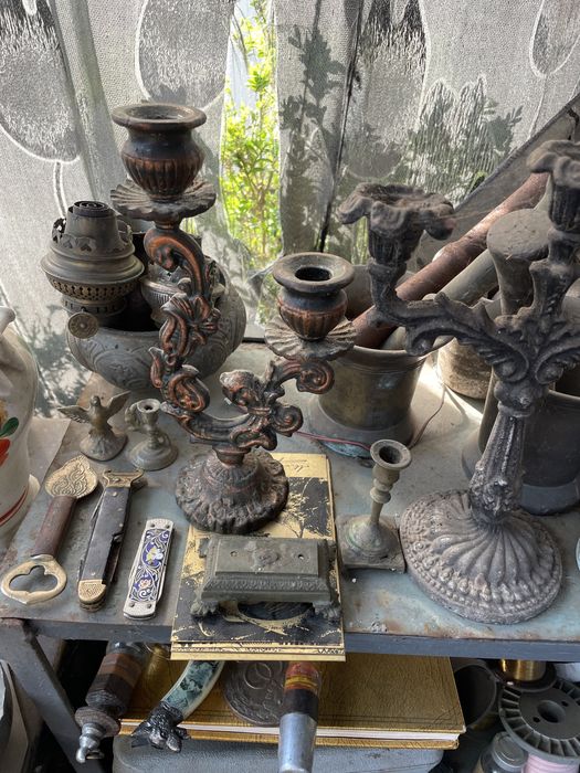 Старинные подсвечники подстаканики тарелки