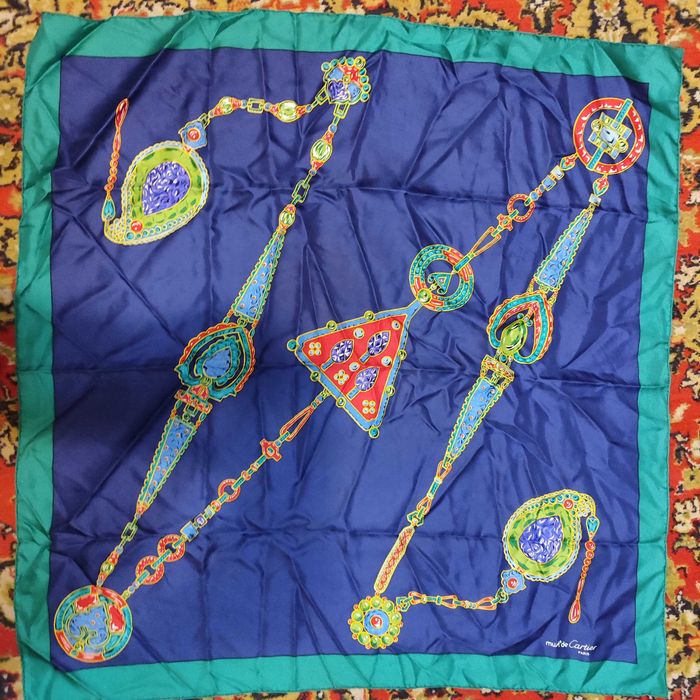 Must De Cartier Vintage Silk Scarf Jewelry Motif