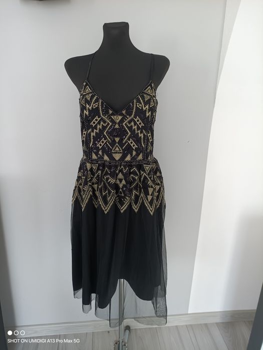 Sukienka czarno złota MIDI L