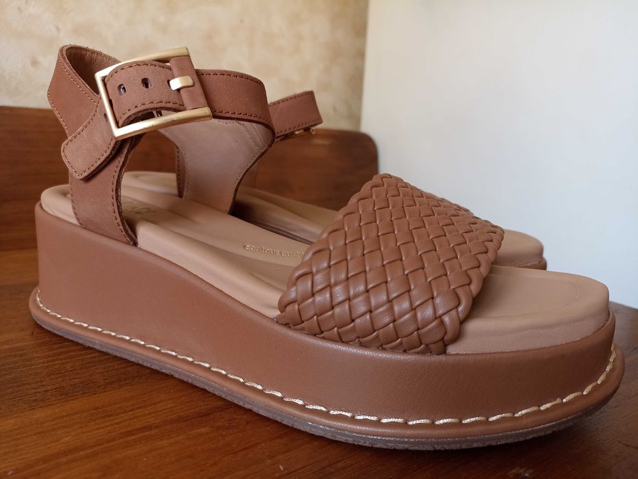 Весільні коричневі плетені босоніжки на платформі Clarks 40 р_25,5 см