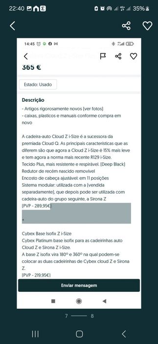 Cadeira / ovo cybex cloud z i-size com tecido antitranspirante