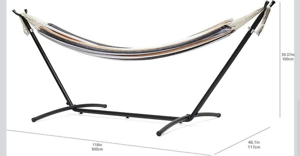 Amazon Basics hamak materiałowy ze stojakiem, 117 x 300 x 100 cm