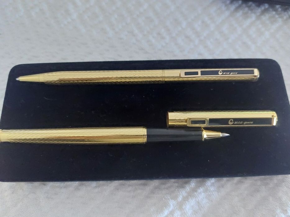 Conjunto de canetas Wildgoose vintage, banhadas a ouro