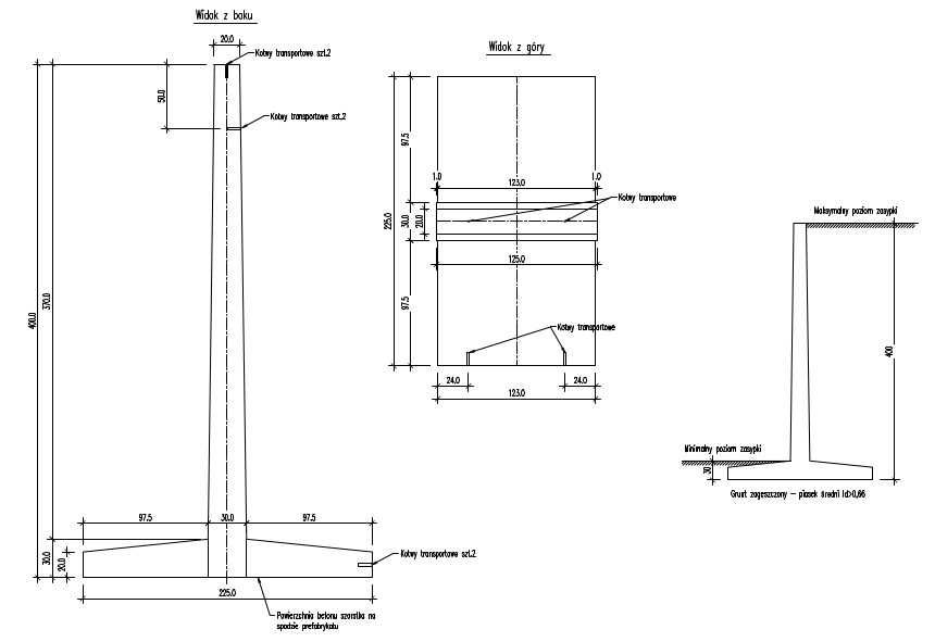 Ściana oporowa typu T wys. H=4m szer. 1,25m