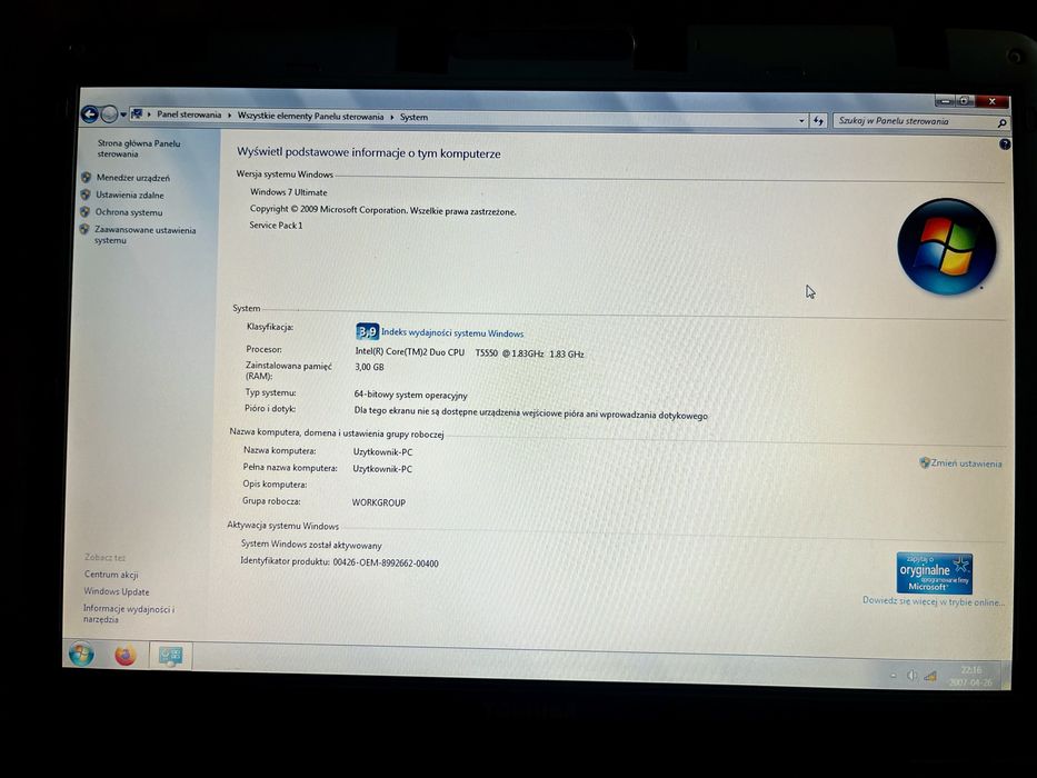 Laptop Toshiba Satellite A300 sprawny