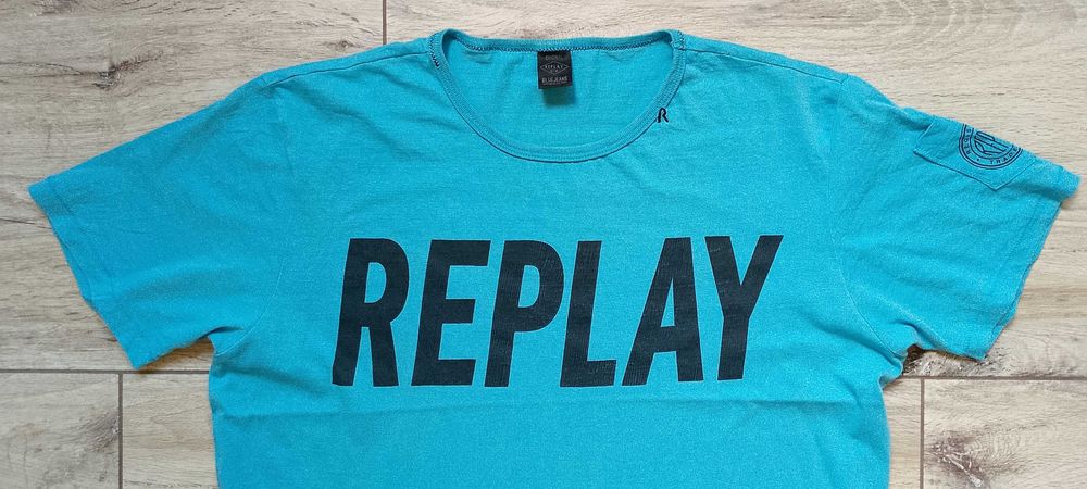 Футболка Replay італійський преміум-бренд чоловічий розмір L бірюзовий колір бавовна оригінал