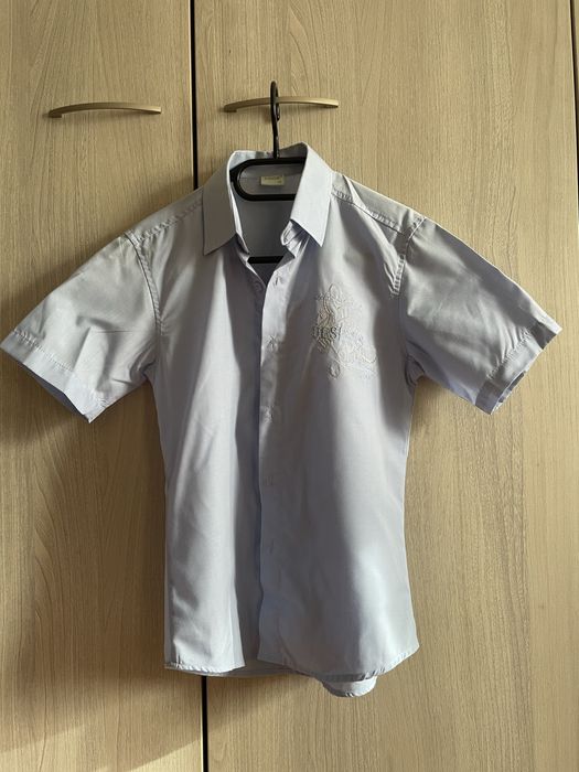 Сорочка блакитна, короткий рукав, вишивка -принт, зріст 140