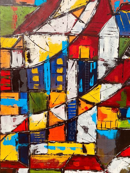Olena Litwakowska "Kolorowe Miasto" - Efektowny Oryginalny 90x70 cm