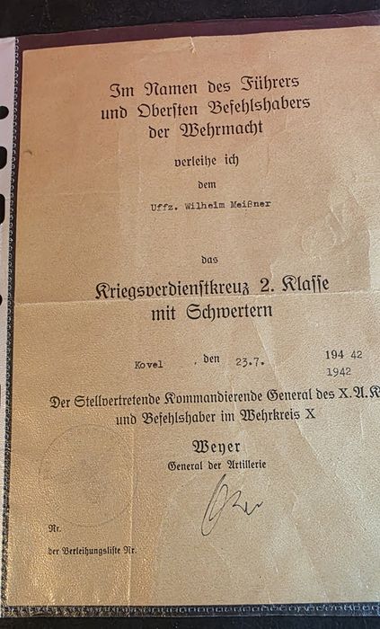 Nadanie KVK z mieczami 2 klasy 3 Rzesza Wehrmacht