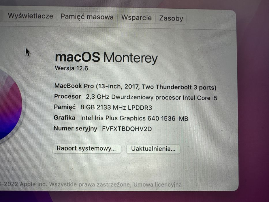 MacBook Pro A1708 i5 2,3Ghz 8GB RAM 256GB SSD Intel Iris