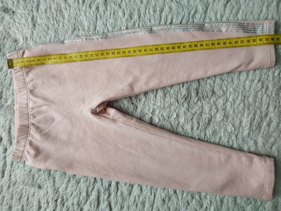 Legginsy/jegginsy ocieplane/pudrowy róż/srebrne lampasy/Cool Club/r.92