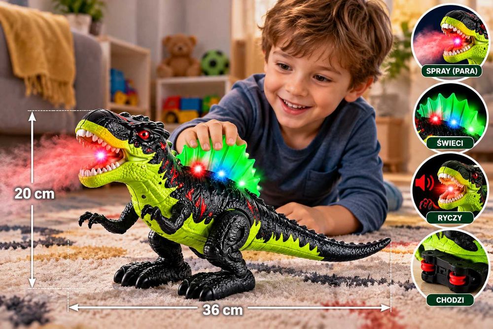 Zabawka Dinozaur T-Rex z Dymem Światłami i Dźwiękiem