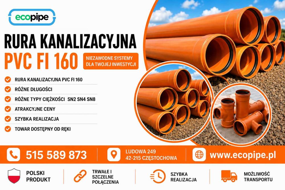 Rura PCV kanalizacyjna zewnętrzna FI 160x3.2x3M