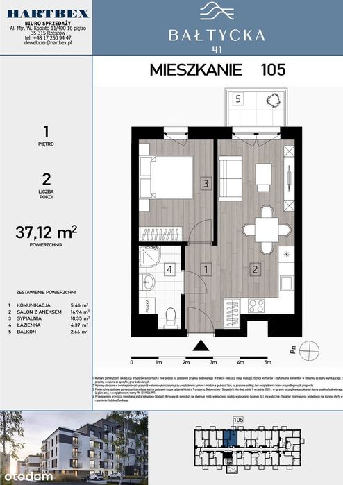 2-pokojowe mieszkanie 37m2 + balkon Bezpośrednio