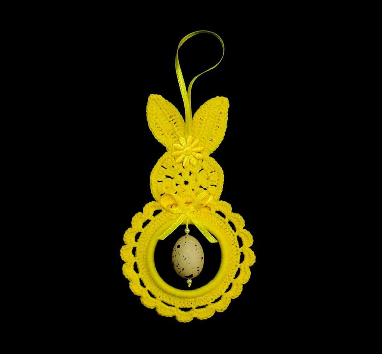 Zawieszka ozdoba szydełkowa zajączek 7x13cm żółta (Z109)