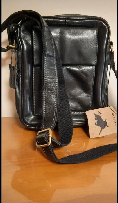 Bolsa tiracolo em pele legítima, masculina, 22x27