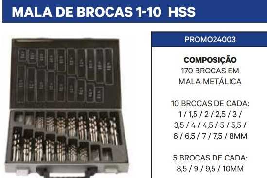 JOGO DE BROCAS  HSS  1-10MM 170pcs