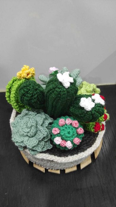 Amigurumi cestinha de catos